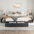 thumbnail image 1 of Fullfurnique Upholstered Platform Bed Frame with Three Storage Drawers, Queen, Dark Gray, 1 of 9