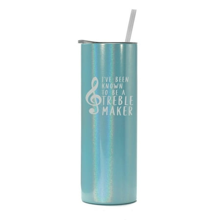 

20 oz Skinny Tall Tumbler Stainless Steel Vacuum Insulated Travel Mug Cup With Straw Treble Maker Funny Music Teacher (Light Blue Iridescent Glitter)