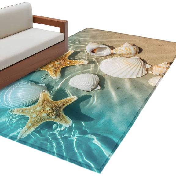 Hallway Runner Rugs 2.7x5 Ft, Ocean Shell Non Slip Area Rugs for Kitchen Bedroom Entryway, Beach Starfish Sea Water Sand Shore Washable Carpet Runner Rug Floor Mats for Bedroom Home Decor