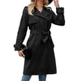thumbnail image 3 of Double Breasted Spring Fall Women Solid Color Lapel Long Casual Trench Coat, 3 of 7