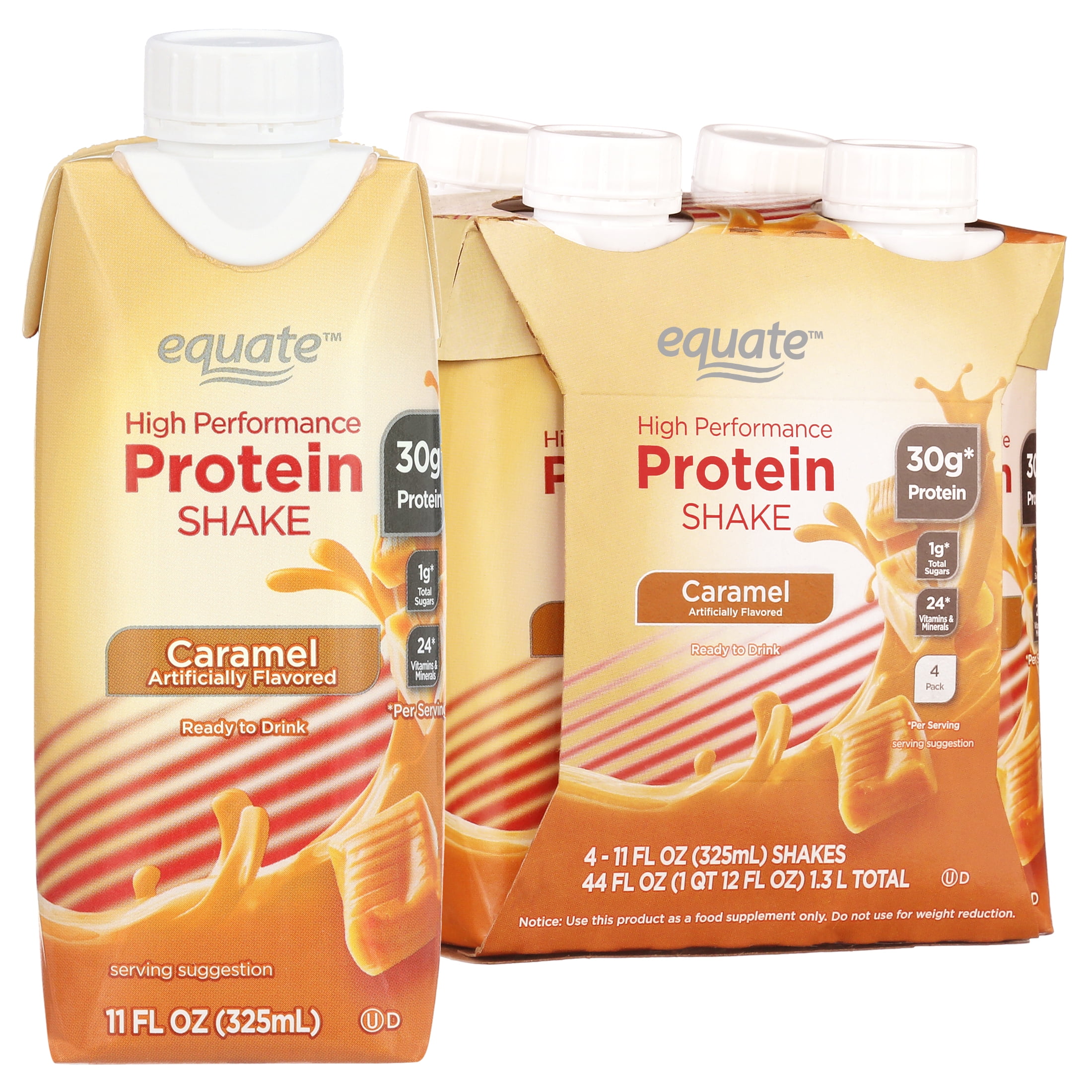Equate High Performance Protein Shake, Caramel, 11 fl oz, 4 Count