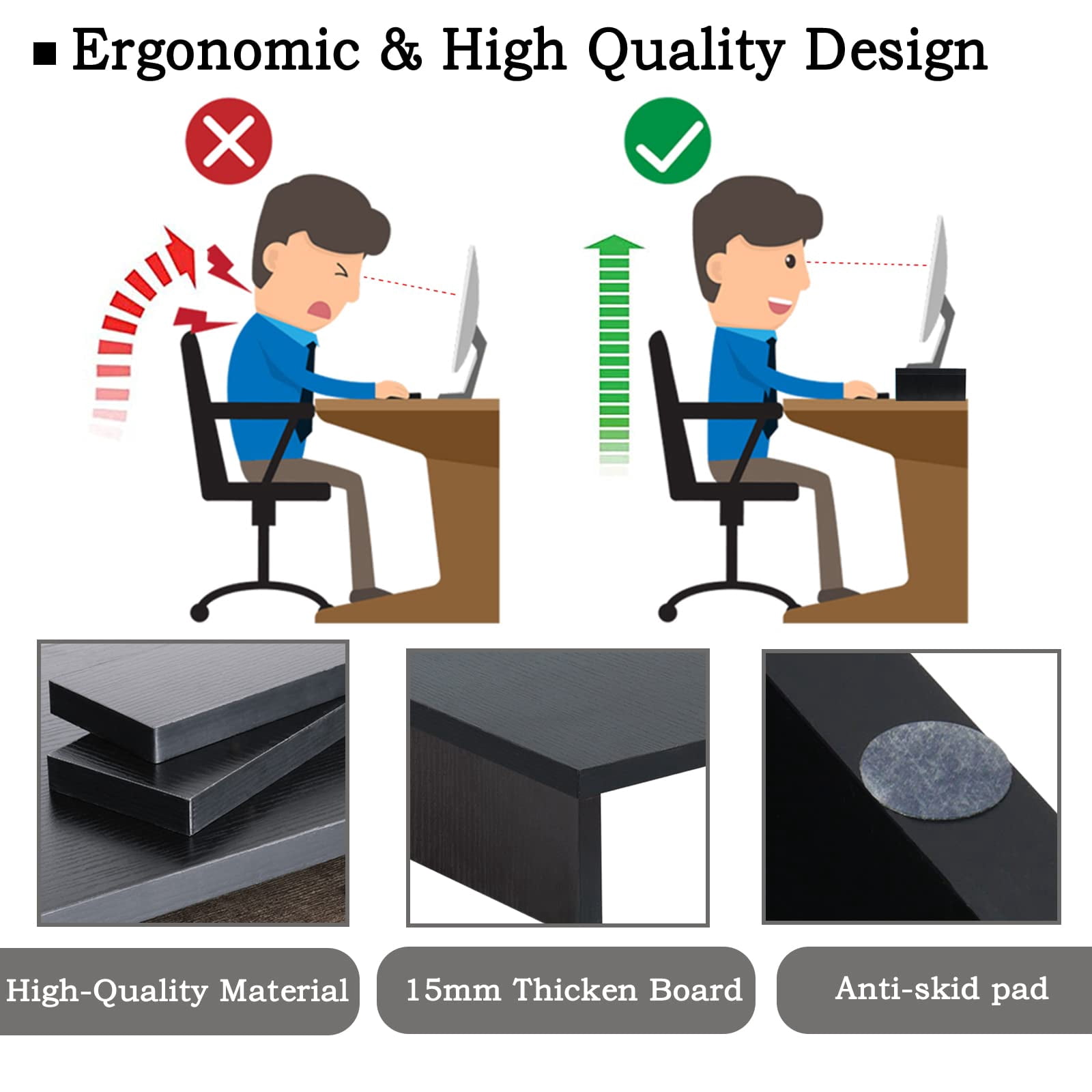 Wood Monitor Stand Riser-2 Pack  2 Tier Adjustable Dual Riser For 2 Monitors/laptop/pc Black Computer Desk