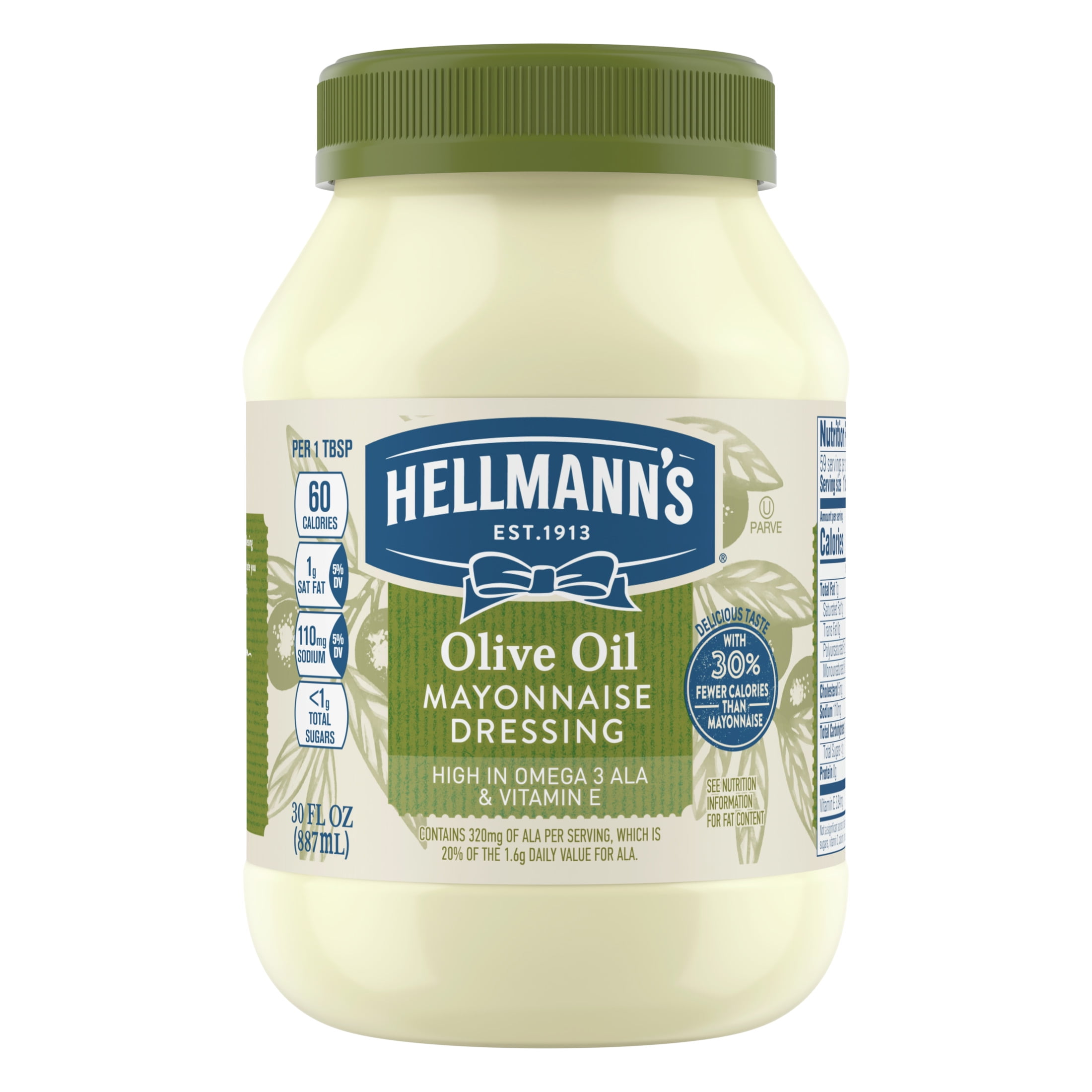 (12 pack) Hellmann's Olive Oil Mayonnaise Dressing Condiments, 30 fl oz Jar