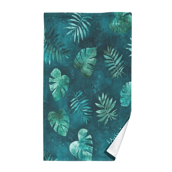 Teal Tropical Leaf PatternBath Towel 100% Cotton Soft Thick High Absorbency Hand Face Towel Single Pack 16x28in