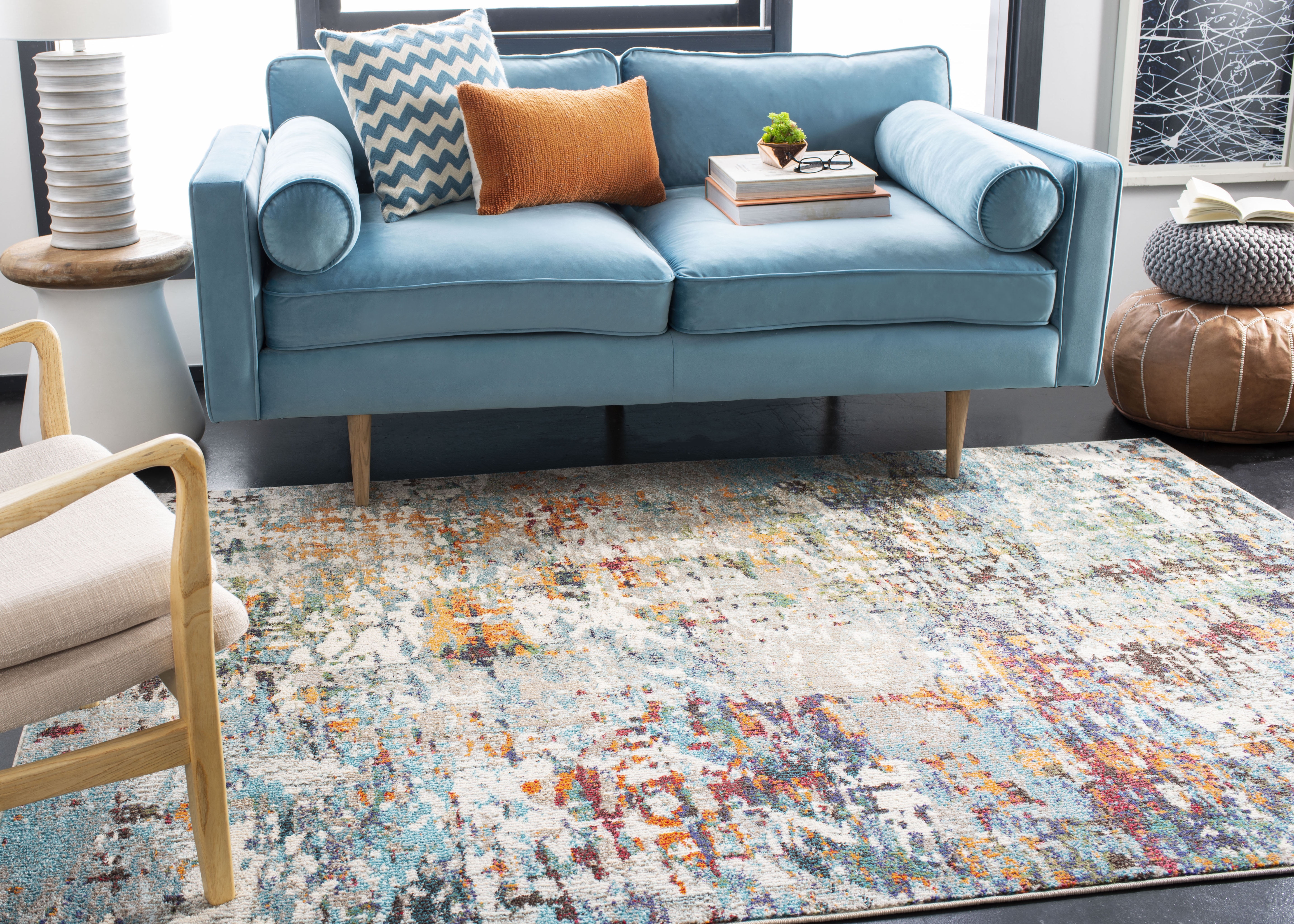 SAFAVIEH Madison Flowers Vintage Abstract Area Rug, Grey/Blue, 10' x 14'