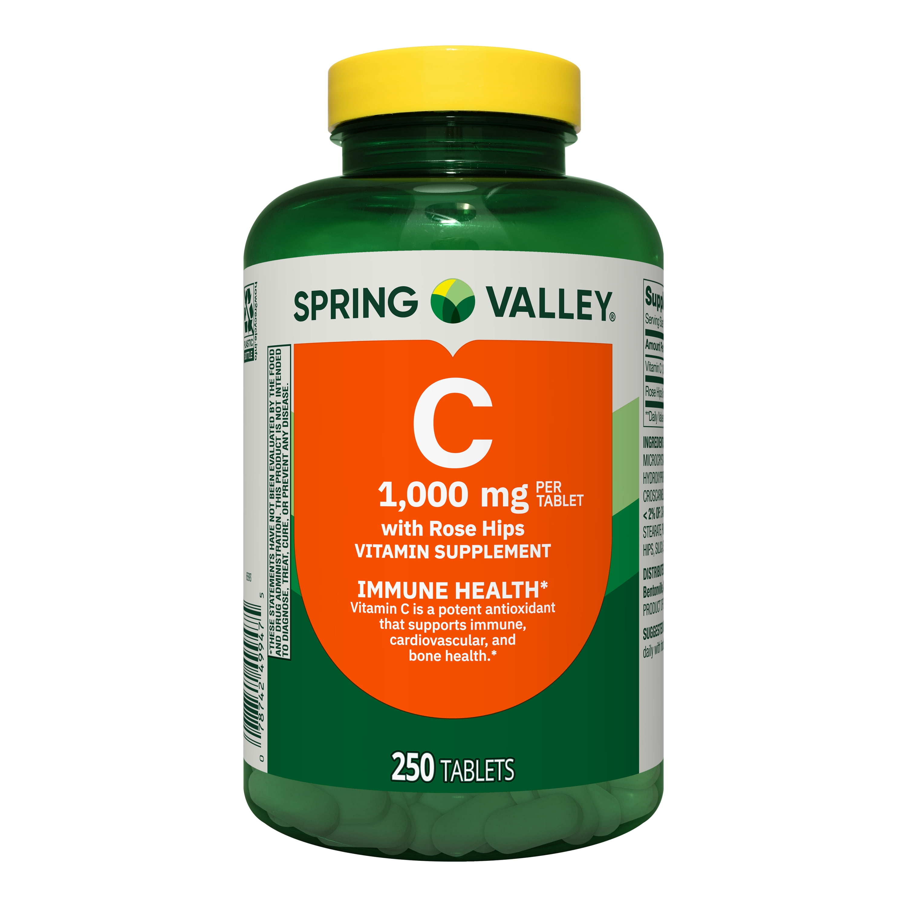 (2 pack) Spring Valley Vitamin C with Rose Hips Dietary Supplement Tablets, 1000 mg, 250 Count