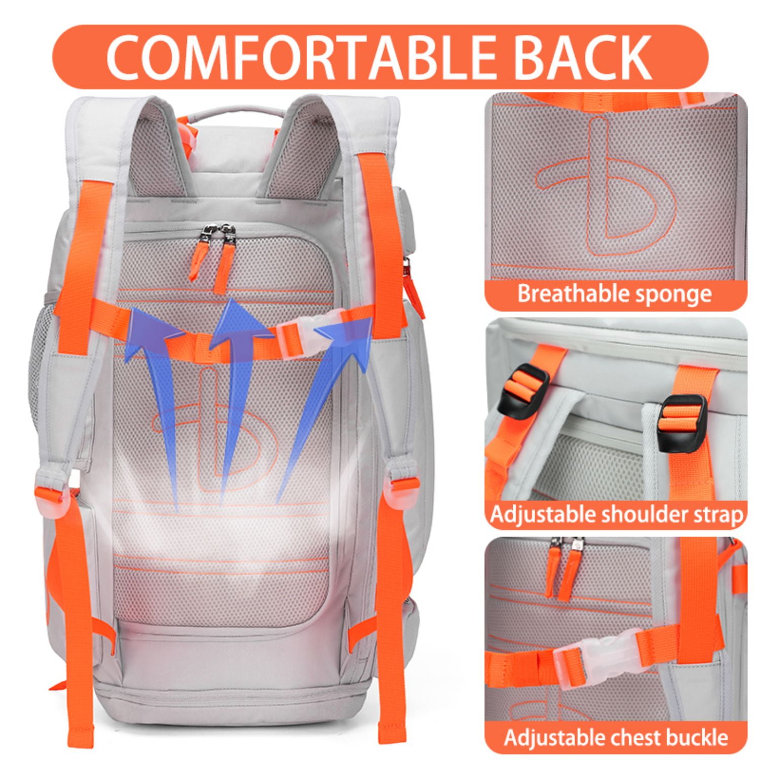 BE SMART 50L Extra Large Gym Backpack for Men, Big Gym Bag with Shoes Compartment, Waterproof Heavy Duty Duffel Bags, Men's Workout Backpacks for Outdoor Sport,Hiking,Camping (XL)
