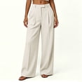 thumbnail image 2 of Busydd Dress Pants for Women Trendy High Waisted Pleated Work Trousers Business Casual Solid Color Slacks with Pockets 2XL, 2 of 8