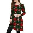 thumbnail image 5 of Tnhcen Women's Plaid Long Sleeve Dress Plus Size S - 2XL Casual Tunic Pocket Elastic Waist Smocked Bodice Soft 95% Polyester 5% Spandex Stretchy Dress, 5 of 6
