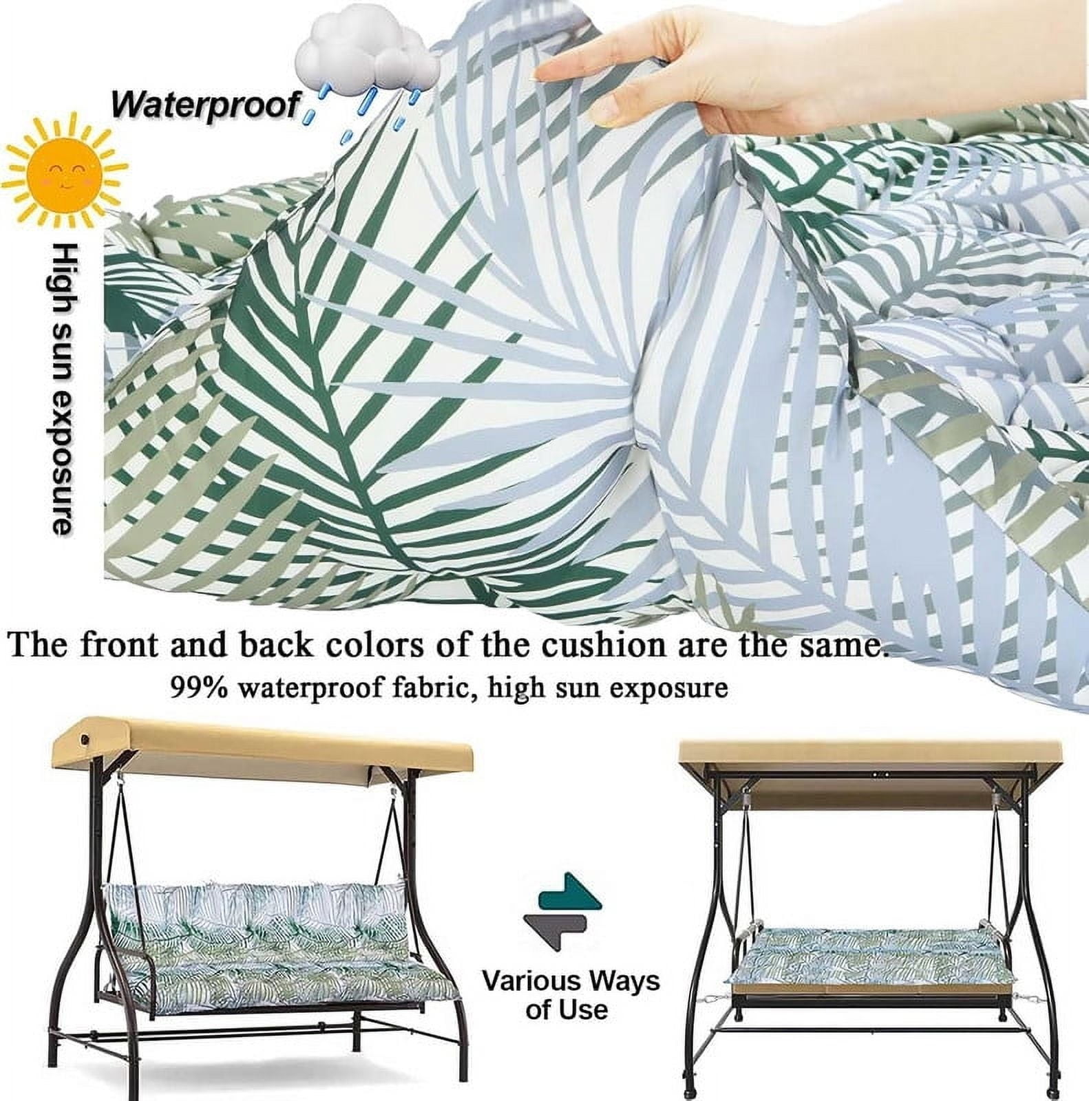 Replacement Cushions for Swing, Waterproof Porch Swing Cushion, 2-3 Seat Outdoor Bench Cushion with Backrest for Patio Furniture Garden Porch Loveseat Glider Pad (Bamboo Leaves 47*40in)