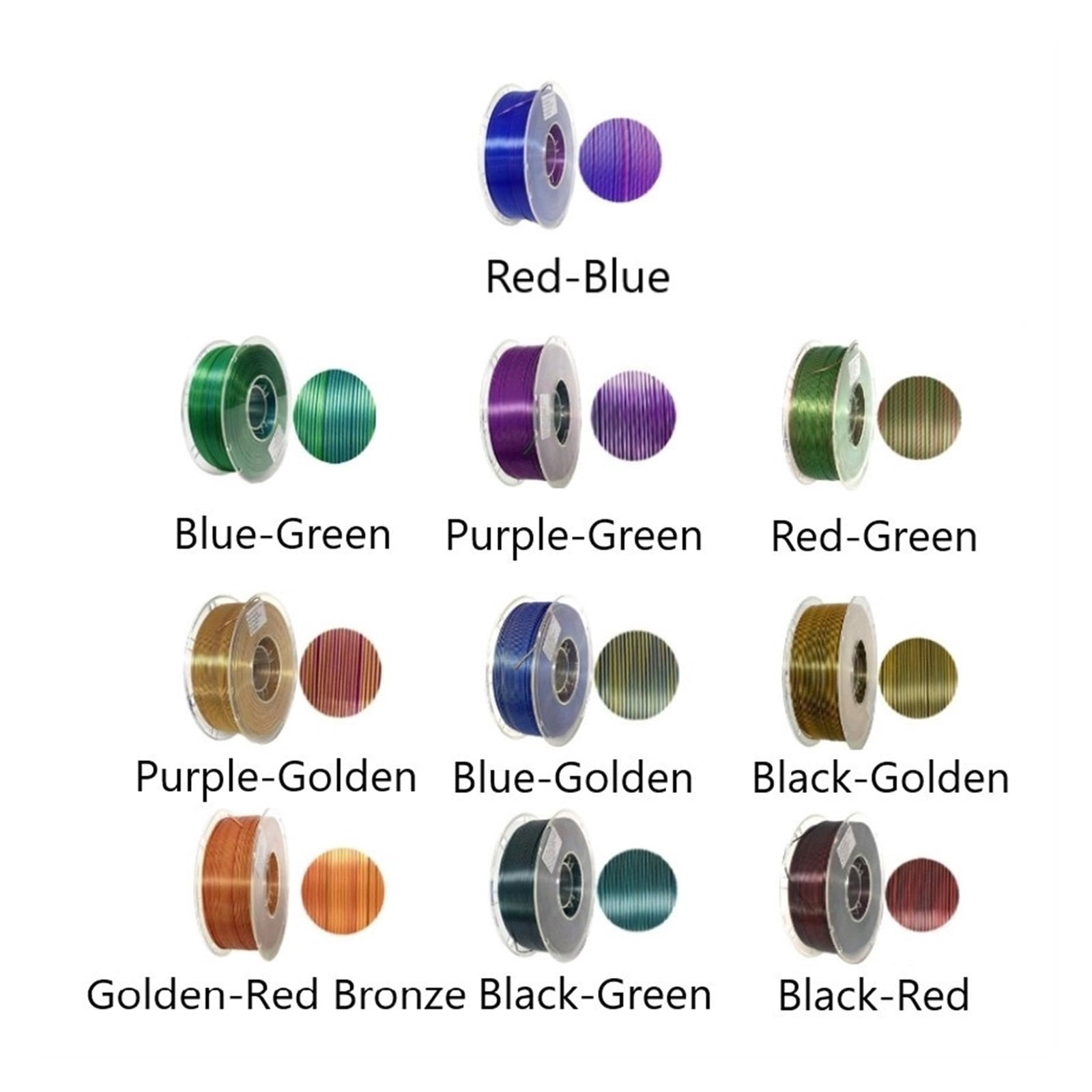 Dual Color 3D Printer Filament, Creativity Mixed Colors Silk-like PLA, Dimensional Accuracy 1.75mm +/- 0.02mm, Easy-to-Print, 1KG