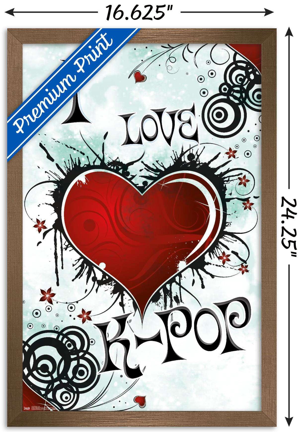 I Love K-POP Wall Poster, 14.725" x 22.375", Framed