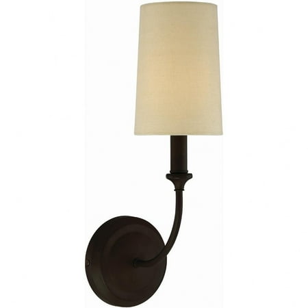 

Crystorama Lighting 2241-DB Sylvan - One Light Wall Sconce in minimalist Style - 4.87 Inches Wide by 15.75 Inches High Dark Bronze Finish with Flax Linen Shade