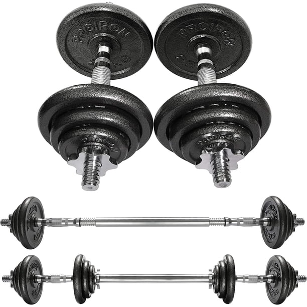 Set de mancuernas PROIRON de 44 lb, barra ajustable de hierro fundido