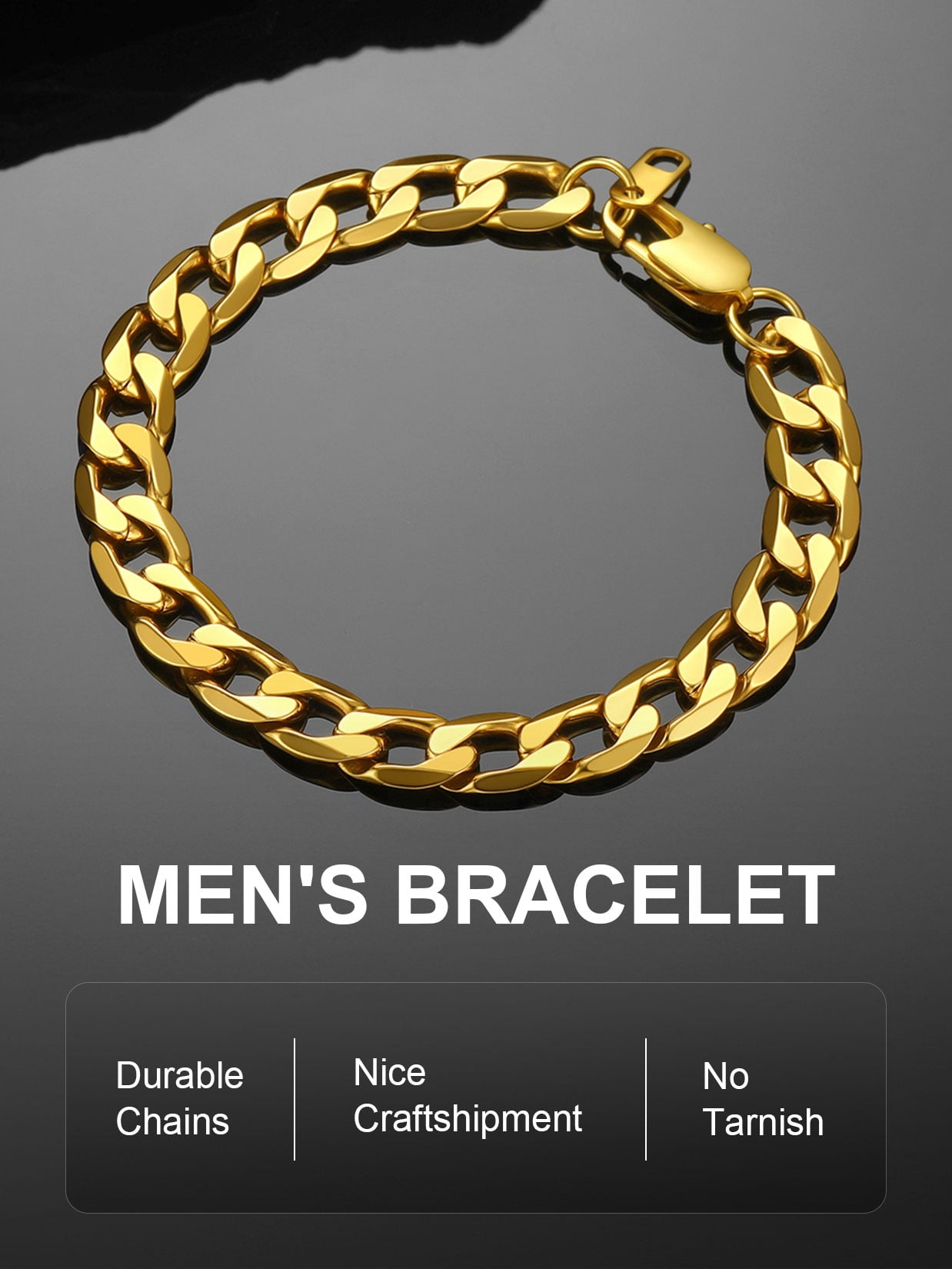 ChainsProMax 18K Gold Plated Wrist Bracelet for Men Women 8mm 7.5