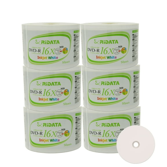 300 Pack Ridata DVD-R 16X 4.7GB 120 Min White Inkjet Hub Printable Blank Data Video Media Recordable Disc
