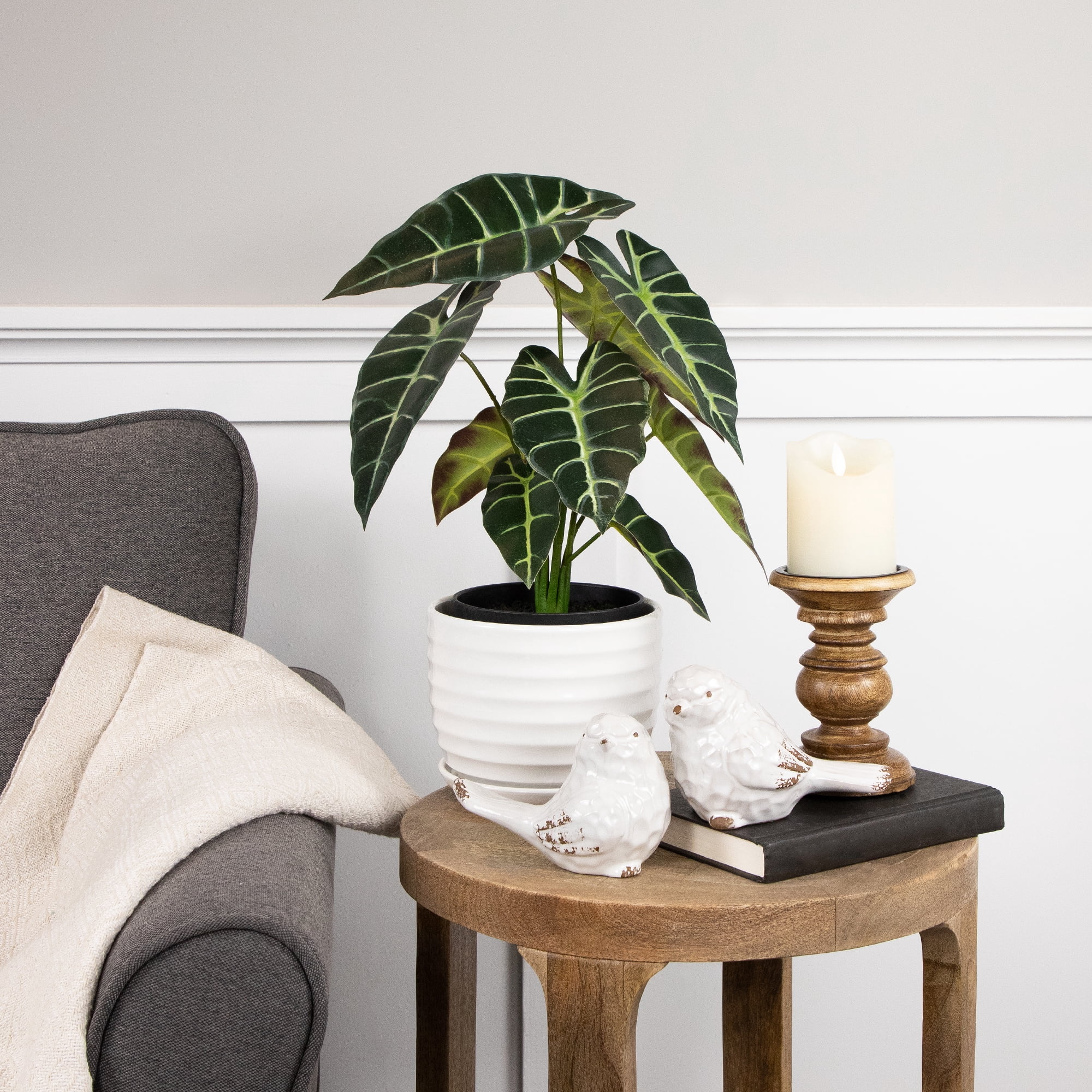 Northlight Real Touch™ Artificial Taro Plant in Black Pot 18"