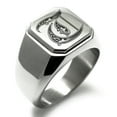 thumbnail image 1 of Stainless Steel Letter T Initial Royal Monogram Engraved Engraved Square Flat Top Biker Style Polished Signet Ring, 1 of 1