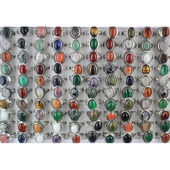 EOEMY Wholesale Rings Lots 32Pcs Mixed Fashion Lady'S Natural Stone Party Ring Gifts