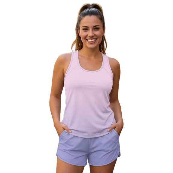 Chririnla Womens 2 Piece Tankini Swimsuits with Sporty Pockets Pink Purple Gradient Bathing Suit with Sports Swim Shorts Tank Top Swimwear for Women Plus Size S-6XL