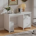thumbnail image 2 of 47" Farmhouse Executive Desk with 2 Drawers, Home Office Desk with Charging Station and Open Shelf, Morden Writing Table for Study and Bedroom, White, 2 of 6