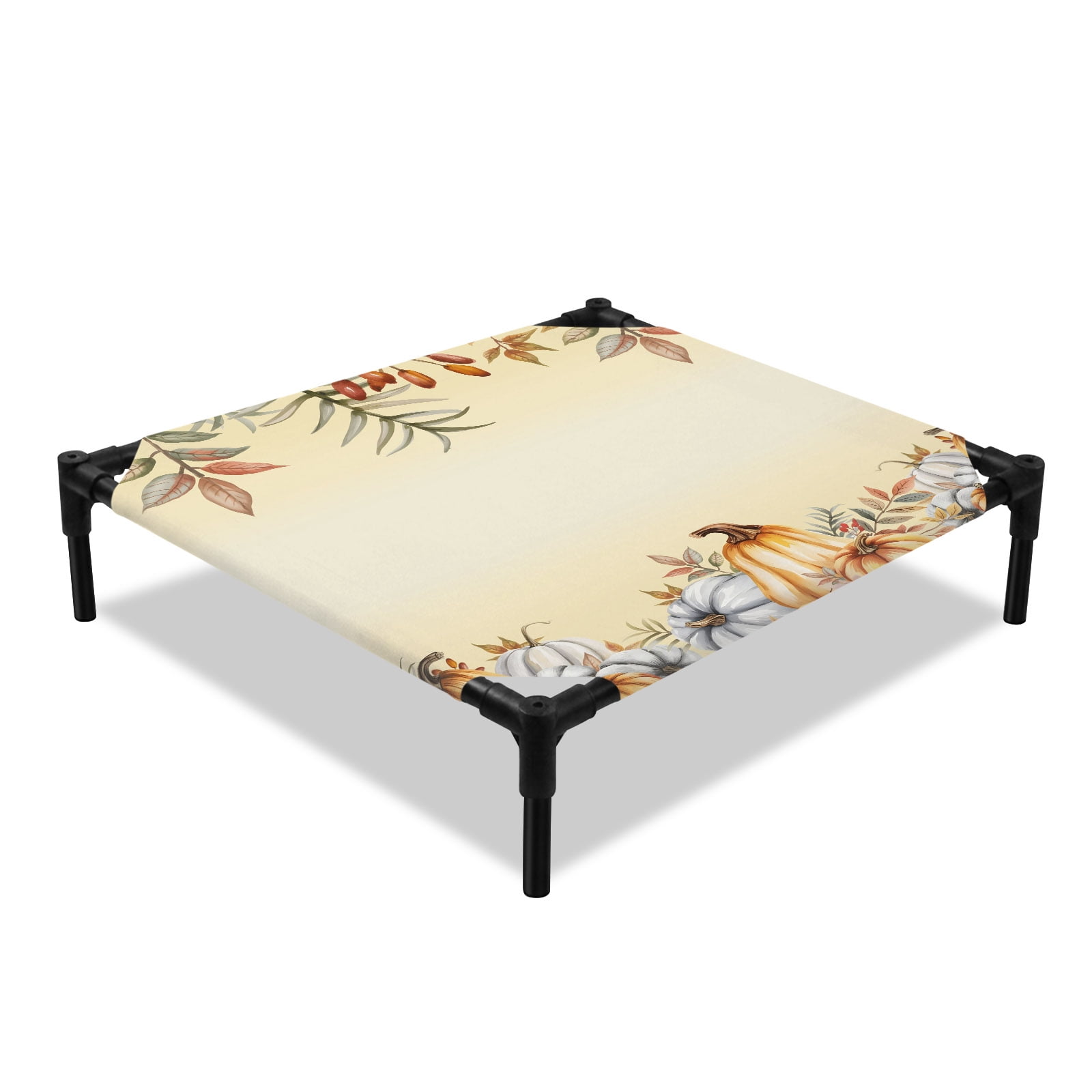 Fall Pumpkin Elevated Dog Bed Autumn Leaves Thanksgiving Harvest Orange Ombre Cooling Breathable Outdoor Raised Dog Cot Bed with Metal Frame Non-Slip Feet for Small Dog 20x20in