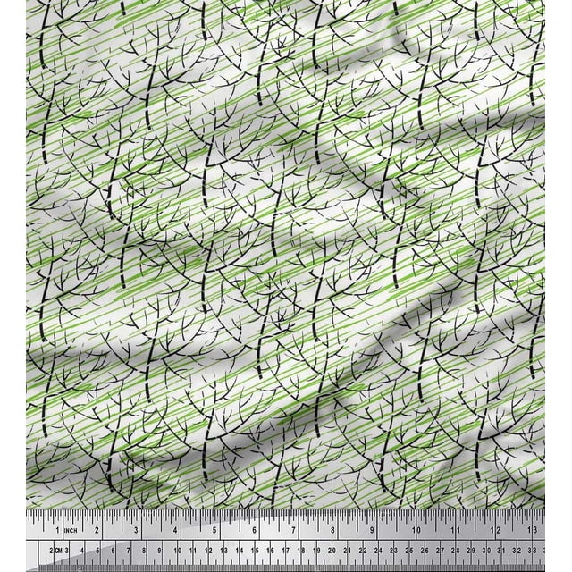Soimoi Moss Georgette Fabric Dry Tree Print Fabric by The Yard 42 Inch Wide