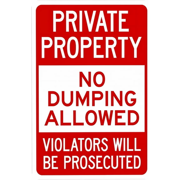 Private Property No Dumping Violators Prosecuted Warning Sign - 8"x12", Prohibition Metal Decor for Business, Home, Garage, Street, Waste Zones