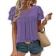 thumbnail image 2 of Camisetas Casuales de Manga Corta de las Mujeres con Cuello en V, Cuello Redondo, Color Sólido Blusa Ligera de Poliéster, 2 of 7
