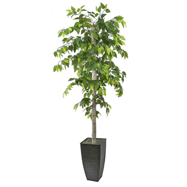LCG Sales 72" Artificial Ficus Tree in Black Metal Pot