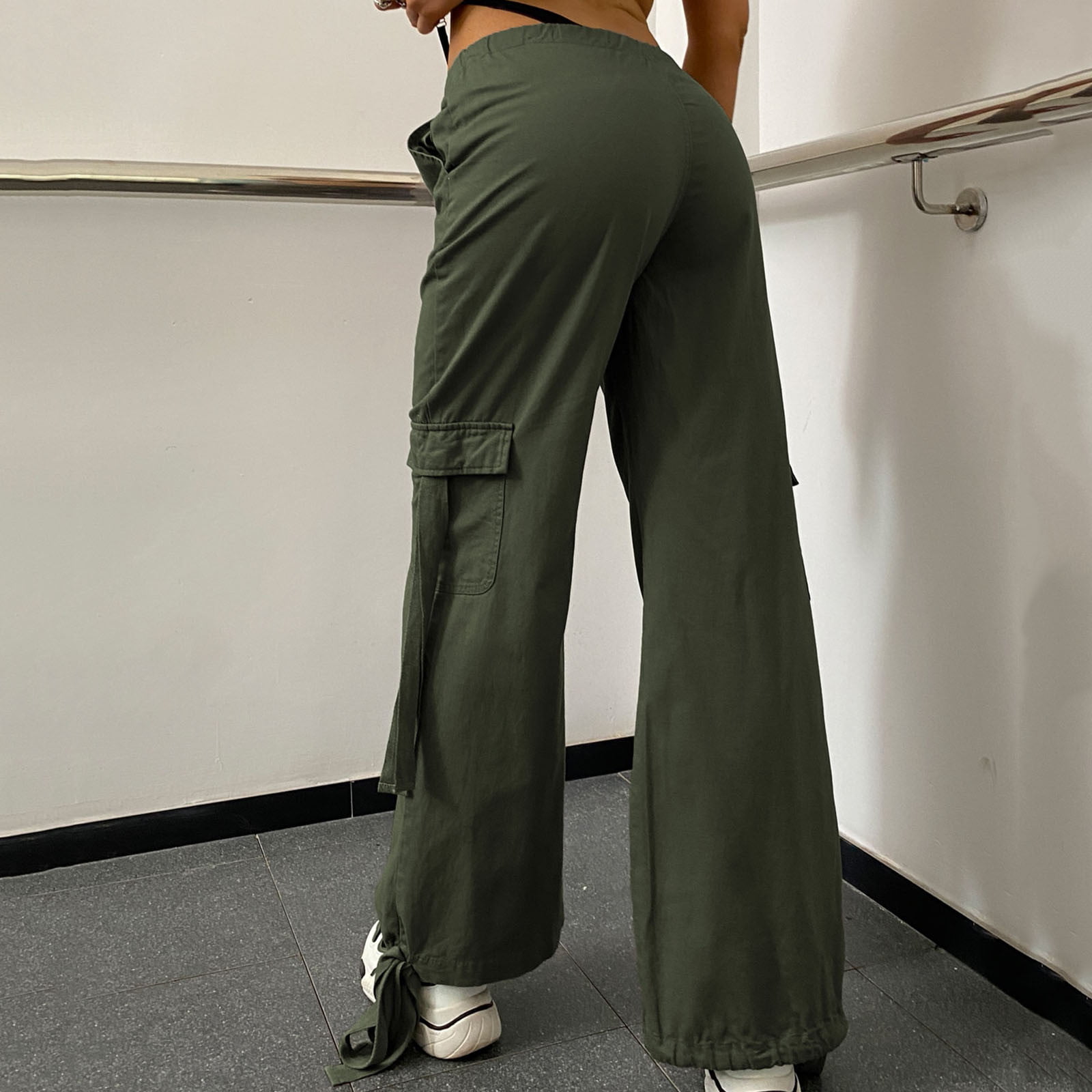 RQYYD Cargo Pants Women Casual Loose High Waisted Straight Leg Baggy Pants  Trousers Lightweight Outdoor Travel Pants with Pockets(Army Green,XXL)