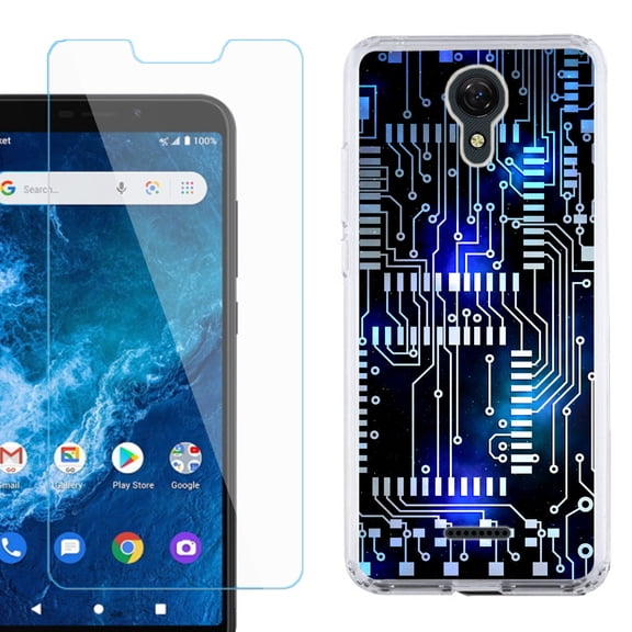 Slim-Fit Protective Phone Case compatible with Cricket Icon 2, with Tempered Glass Screen Protector, by OneToughShield ® - Cosmos Circuit