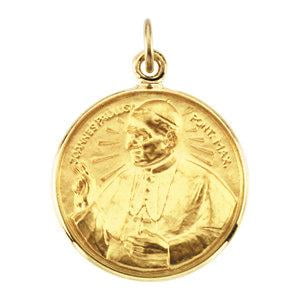 Pope John Paul Medal - 14K Yellow 15mm Round Pope John Paul II Medal