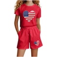 thumbnail image 2 of Stamzod Girls' Clothing Sets American Flag Short Sleeve Tops and Shorts Summer 2 Piece Outfits 3-14 Years Red 11-12 Years, 2 of 6