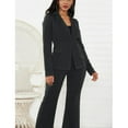 thumbnail image 3 of Stylish Women's Slim Fit Suit with Turn-Down Collar, Flap Pockets & Straight Leg Pants - Black, Size M Bienvenido, 3 of 6