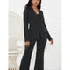 thumbnail image 3 of Traje ajustado para mujer, color negro, cuello con muescas, bolsillos con solapa, pantalones de pierna recta, mangas largas, talla L, 3 of 6