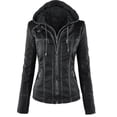 thumbnail image 1 of Mujer motocicleta con capucha pu cuero biker chaqueta abrigo prendas de vestir exteriores, 1 of 2