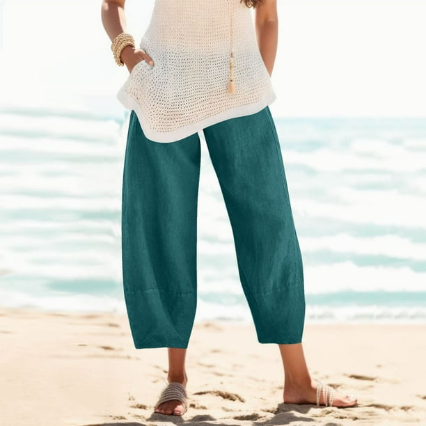 WILLBEST Pantalones Casuales para Mujer, Cintura Elástica, Corte Holgado, Cómodos, con Bolsillos, para Uso Diario Extra Grande
