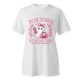 thumbnail image 3 of Womens Pink Ribbon T-Shirts Cancer Awareness Ghost Witch Halloween Tees Short Sleeve Crewneck Inspirational Gift Tops, 3 of 4