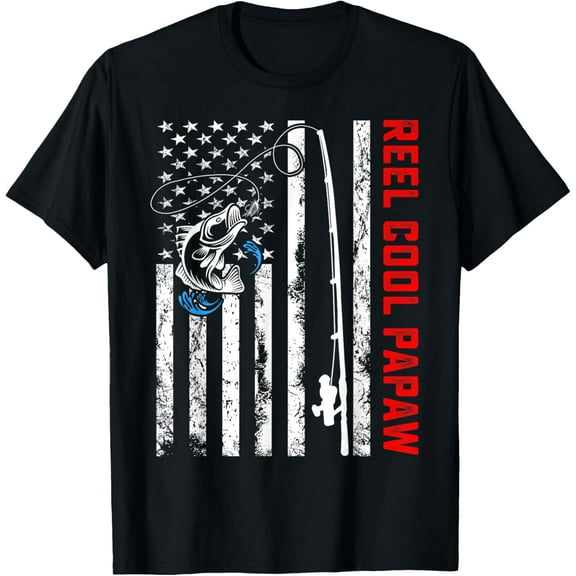 Reel Cool Papaw American Flag Fishing Birthday Fathers Day T-Shirt