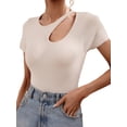 thumbnail image 4 of Arvbitana Women Solid Color T-shirt Short Sleeve Round Neck Cutout Ribbed Crop Tops Summer Casual Slim Fit Blouses Basic Tee, 4 of 9