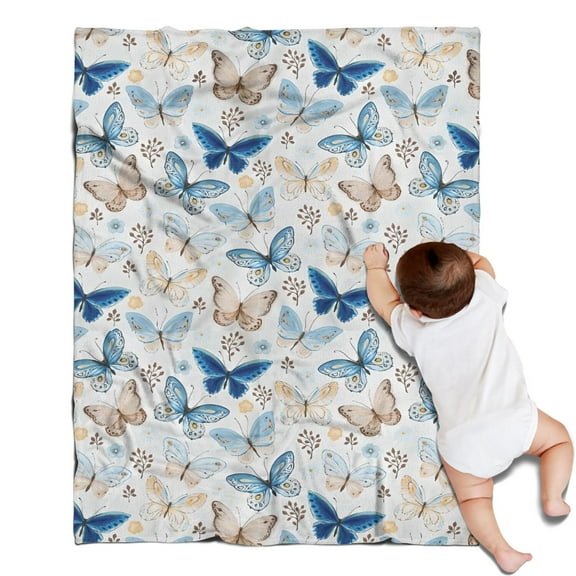 White Butterfly Flower Pattern Blanket,Comfortable Soft Flannel Throw Blanket,All Season,Warm Lightweight Blankets for Sofa Bed Couch Living Room Chair,30"x40"