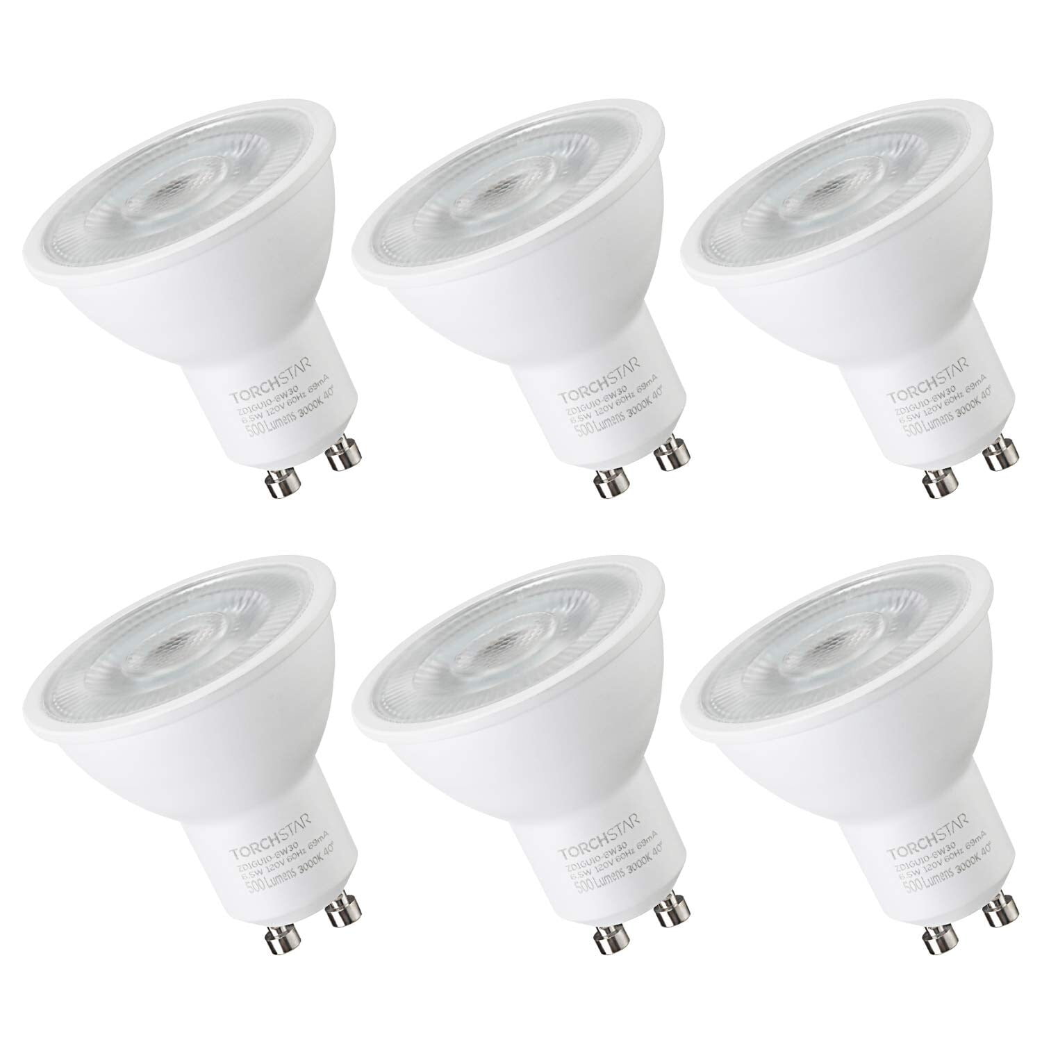 TORCHSTAR Dimmable LED MR16 GU10 Base Light Bulb, 6.5W (50W Eqv.), 500lm, 3000K Warm White