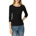 thumbnail image 3 of MODA NOVA Junior's Ruched Stretchy Crew Neck Slim Fit Basic Tops Black XS, 3 of 7