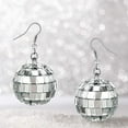 thumbnail image 6 of Shiny Disco Ball Dangle Earring Jewelry Retro Round Drop Silver Color Earring/ L0V2, 6 of 8