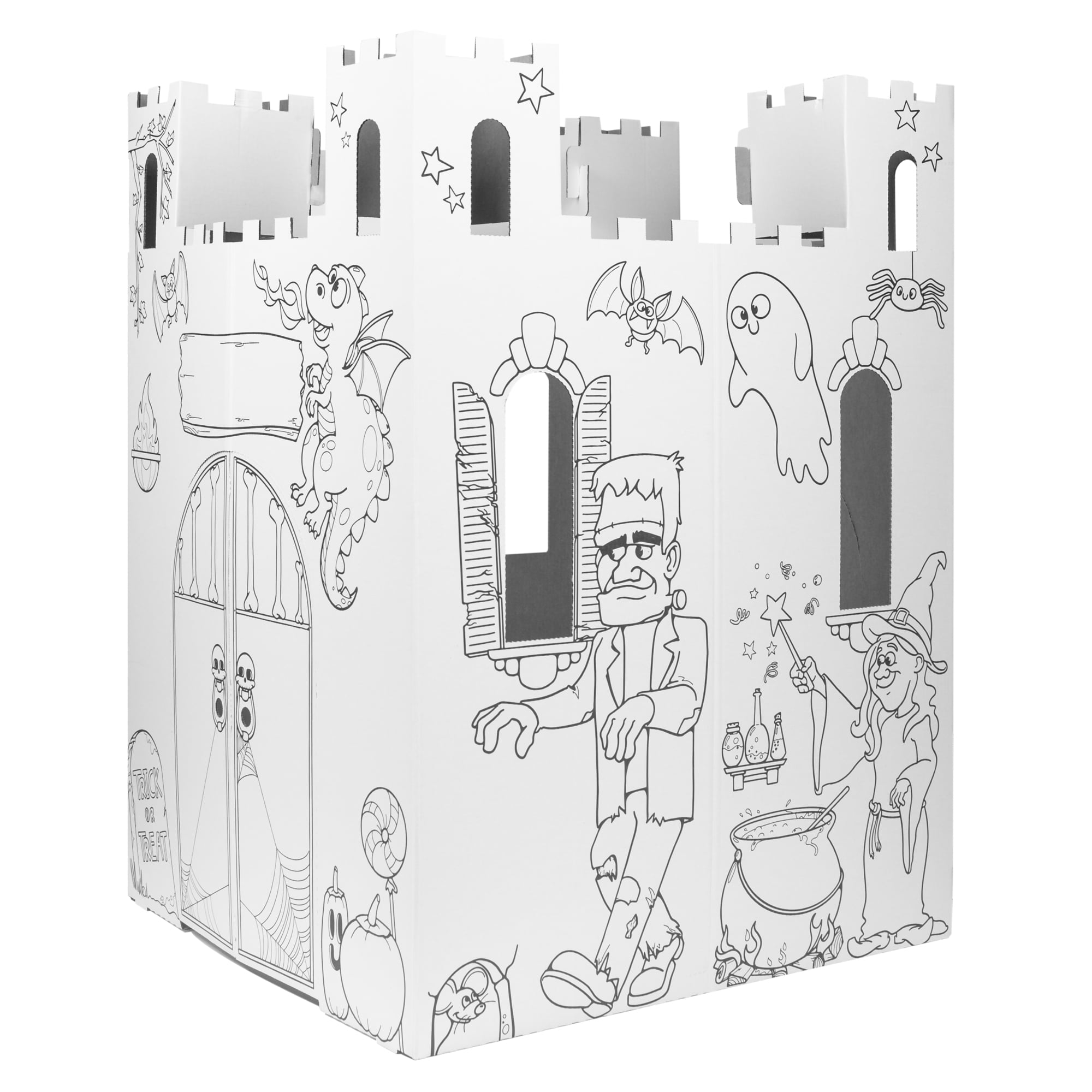 Easy Playhouse Haunted Castle - Kids Art & Craft for Indoor & Outdoor Fun, Color, Draw, Doodle on Halloween Friends– Decorate & Personalize a Cardboard Fort, 32" X 32" X 43. 5", Age 3+