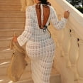 thumbnail image 5 of UTSJKR Crochet Knit Backless Maxi Dress for Women Summer Sexy Hollow Long Sleeve Bikini Coverups Sundress for Vacation Beach White L, 5 of 7