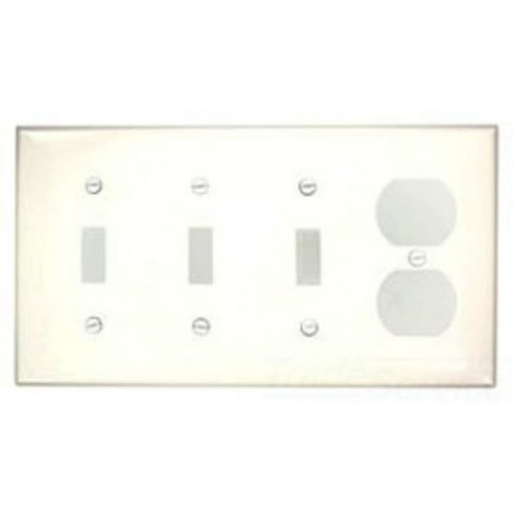Leviton 80743-W 4-Gang 3-Toggle 1-Duplex Device Combination Wallplate, Thermoplastic Nylon, Device Mount, White