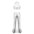 thumbnail image 3 of TTAO Kids Girls Disco Dance Outfit Sequin Crop Top with Metallic Bell Bottom Pants Hip Hop Jazz Dancewear Silver 10, 3 of 7