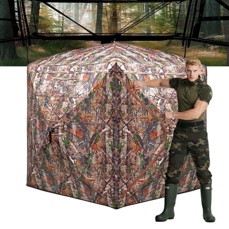 270° See Through Hunting Blind Pop-Up Camo Ground Blind for 2-3 Person with Carry Bag